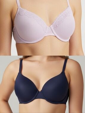 French Connection T Shirt Bra Set Of 2 Lace Trim Violet - Solid Navy size 36B